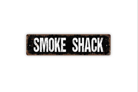 Smoke Shack Sign | BBQ Wall Sign for Outdoor Kitchen, Patio, or Man Cave | Barbecue Grill Décor Metal Sign or Vinyl Sticker Gift for Him