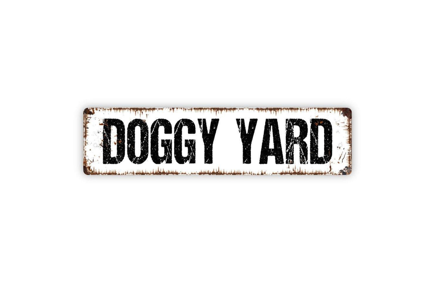 Doggy Yard Sign | Funny Dog Lover Outdoor Decor | Metal Sign or Vinyl Sticker for Fence Gate Garden Porch Backyard