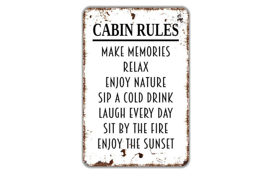 Cabin Rules Sign - Metal Indoor or Outdoor Wall Art