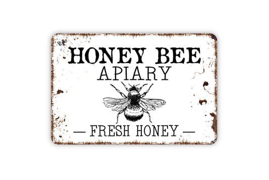 Honey Bee Apiary Fresh Honey Sign - Beekeeper Metal Indoor or Outdoor Wall Art