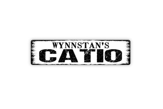 Personalized Catio Sign - Cat Kitten Feline Custom Metal Sign Vinyl Sticker Or  Street Metal Sign or Door Name Plate Plaque