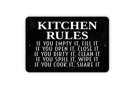 Kitchen Rules Sign - Funny Chef Mom Pantry Kitchen Bake Cook Meal Metal Indoor or Outdoor Wall Art