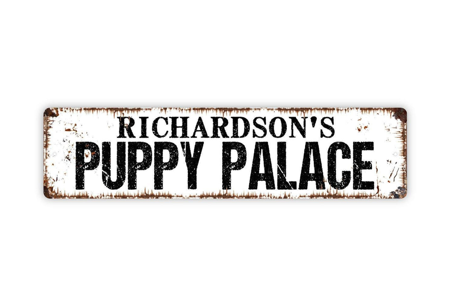 Personalized Puppy Palace Sign – Custom Dog Name Sign for Dog House Kennel Yard or Home – Pet Lover Gift Wall Decor – Metal Sign or Sticker
