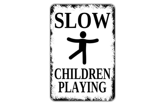 Slow Children Playing Sign - Slow Children At Play Metal Wall Art