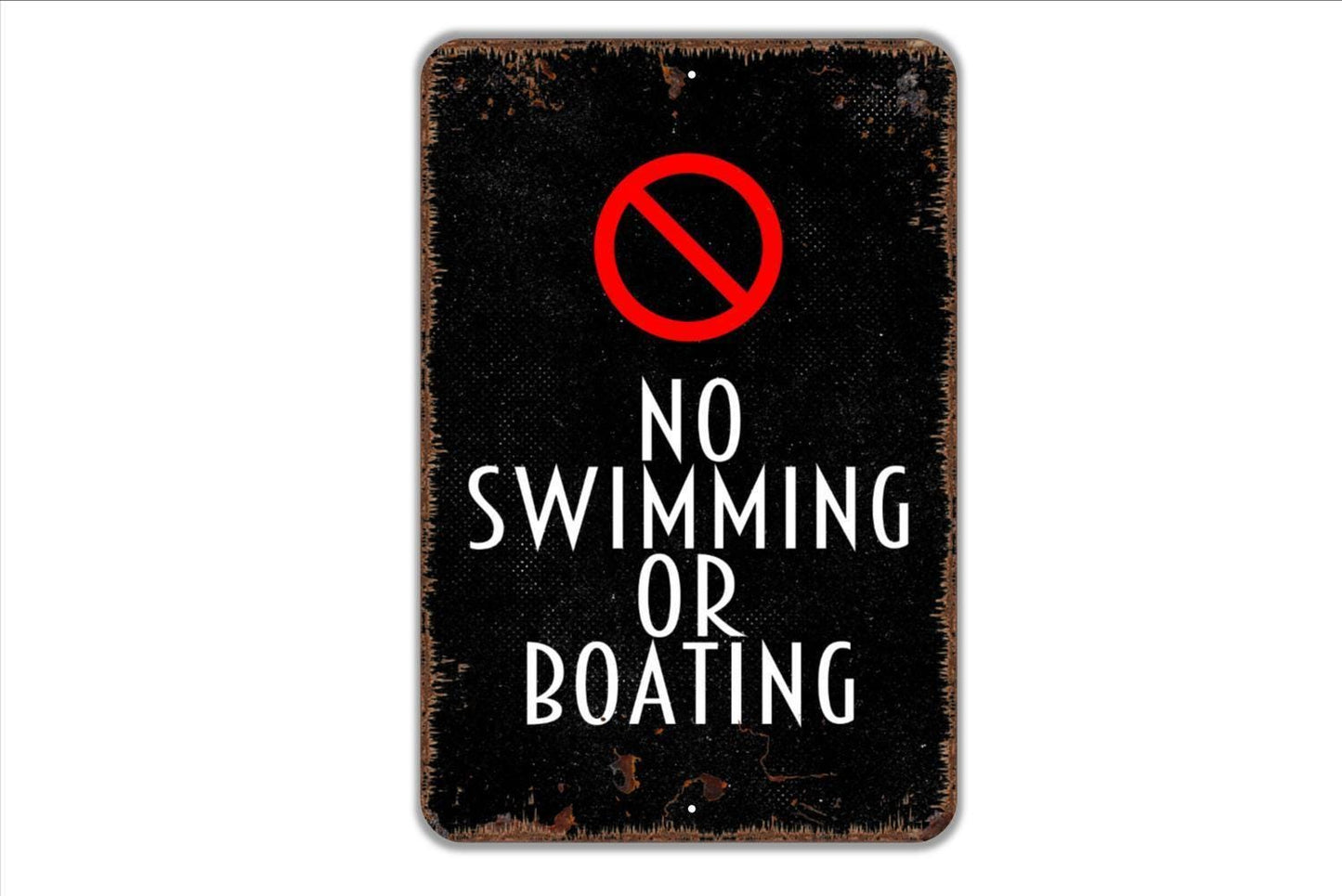 No Swimming Or Boating Sign - Private Lake Pond River No Motorboats Metal Wall Art - Indoor or Outdoor