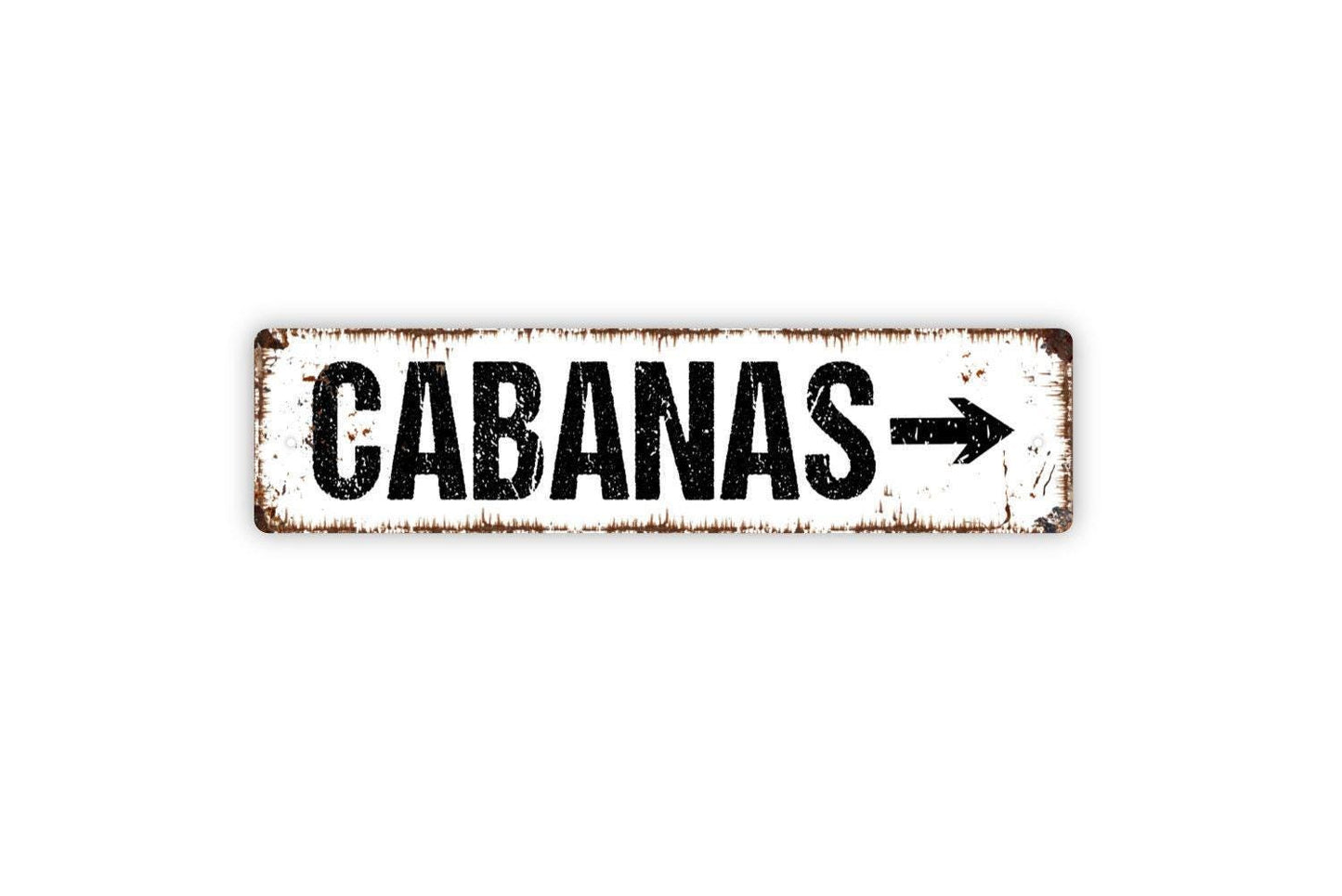 Cabanas This Way Arrow Left Or Right Sign - Swimming Pool Backyard Paradise Beach Rustic Street Metal Sign or Door Name Plate Plaque