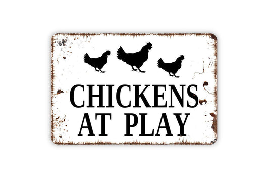 Chickens At Play Sign - Funny Coop Metal Wall Art - Indoor or Outdoor