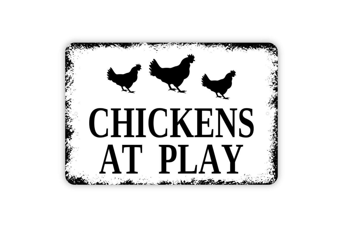 Chickens At Play Sign - Funny Coop Metal Wall Art - Indoor or Outdoor