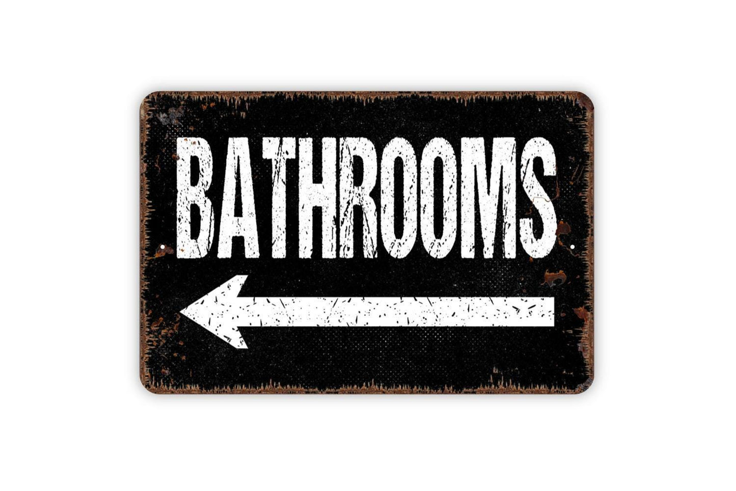 Bathrooms Sign with Right or Left Arrow Sign - Restrooms Bathrooms Plural Metal Wall Art