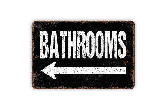 Bathrooms Sign with Right or Left Arrow Sign - Restrooms Bathrooms Plural Metal Wall Art