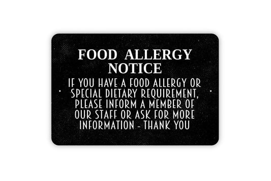 Food Allergy Notice Sign| Restaurant Cafe Kitchen Allergy Alert | Metal Sign or Vinyl Sticker for Food Safety and Compliance