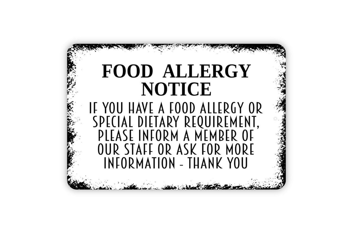 Food Allergy Notice Sign| Restaurant Cafe Kitchen Allergy Alert | Metal Sign or Vinyl Sticker for Food Safety and Compliance