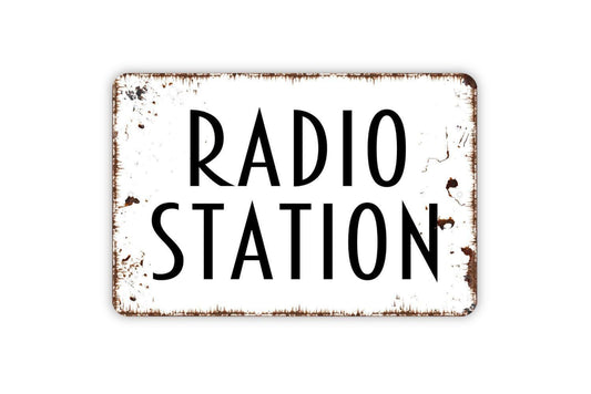 Radio Station Sign | Vintage Music Studio DJ Room Decor | Metal Sign or Vinyl Sticker for Broadcasting Office Home Bar