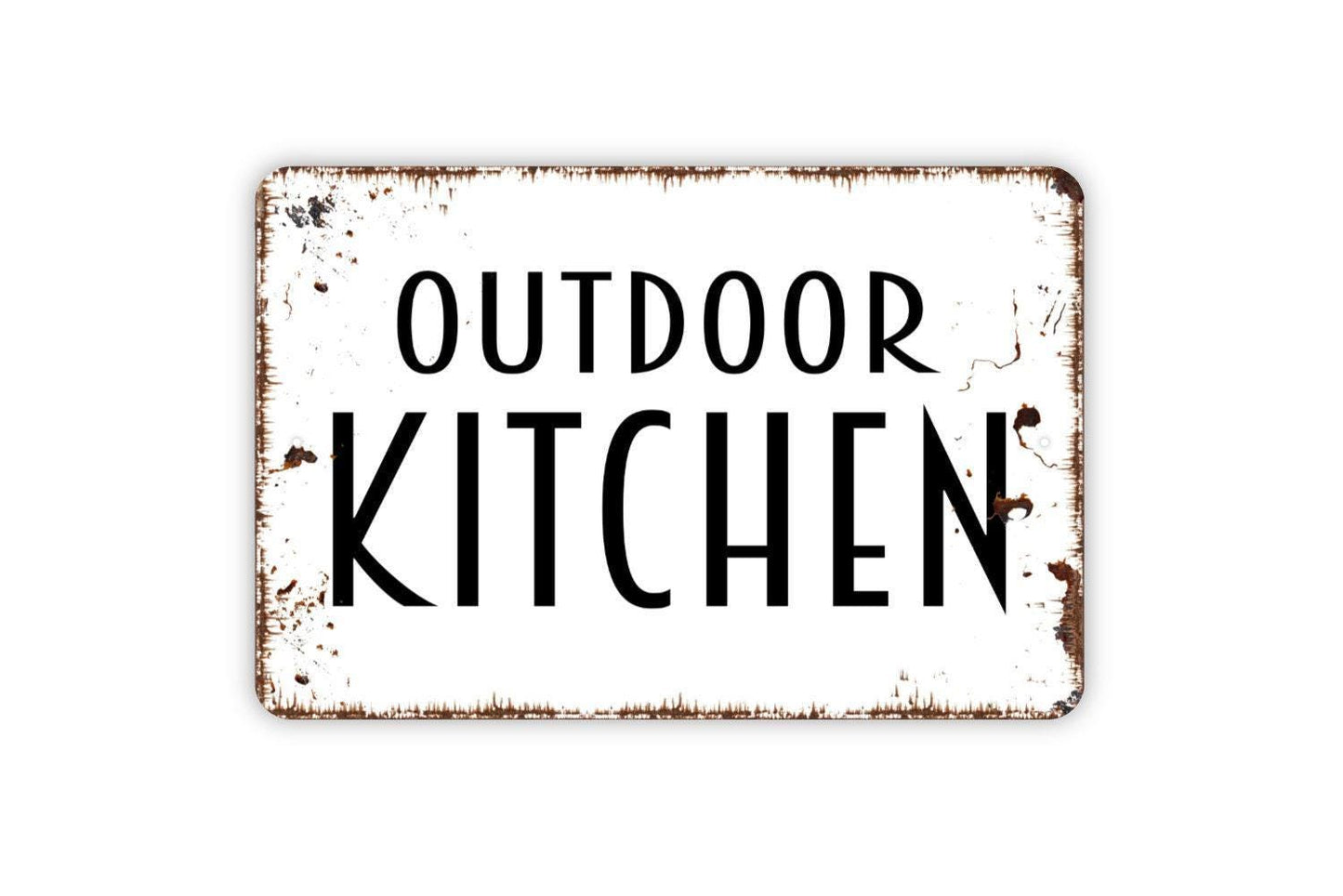 Outdoor Kitchen Sign | Rustic Patio BBQ Grilling Wall Decor | Metal Sign or Vinyl Sticker for Backyard Deck Cabin Bar
