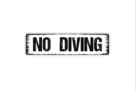 No Diving Sign | Pool Safety Warning Wall Decor | Metal Sign or Vinyl Sticker for Swimming Pool Resort Hotel Backyard