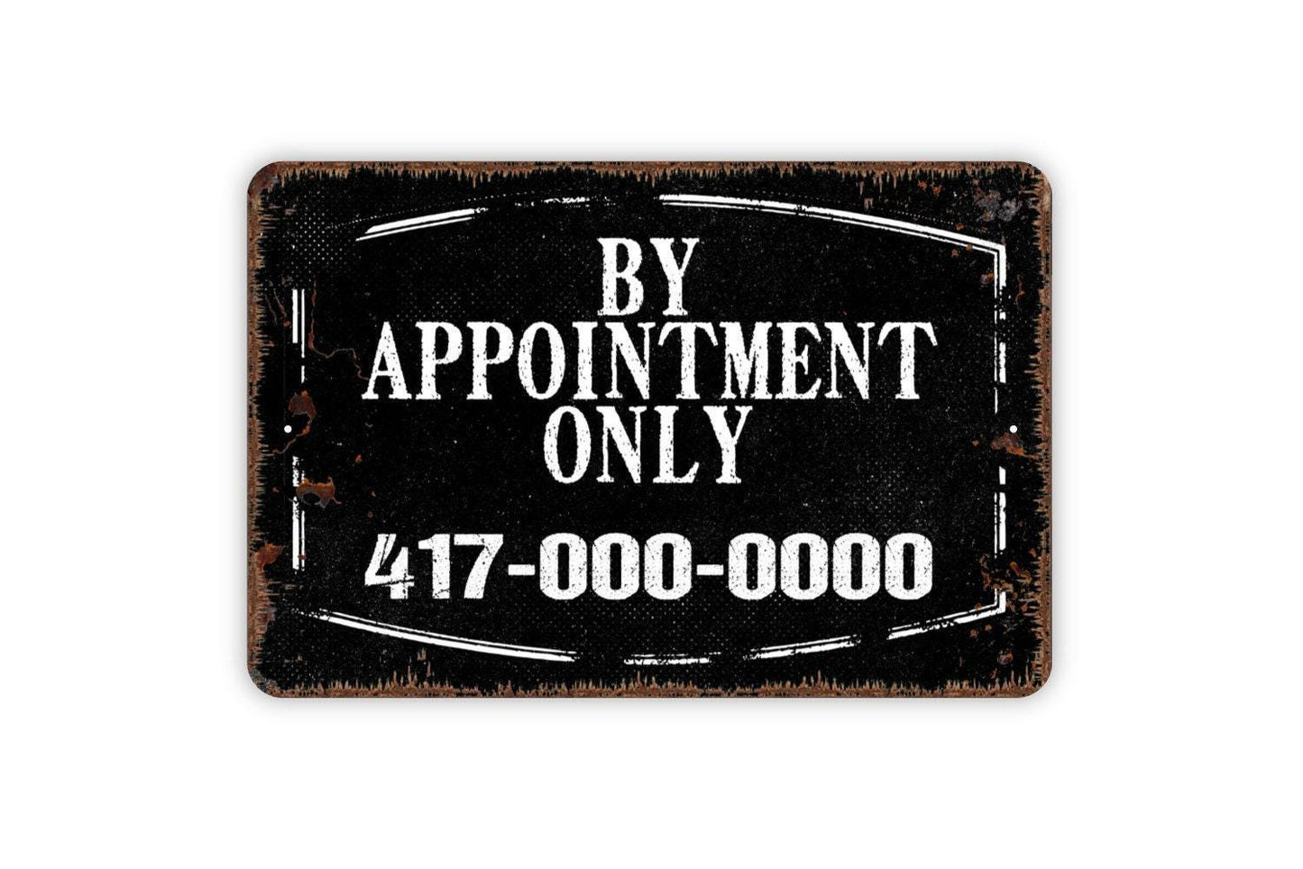 Personalized By Appointment Only Phone Number Sign - Custom Metal Indoor or Outdoor Wall Art