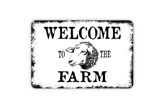 Welcome To The Farm Sheep Sign | Country Farmhouse Wall Sign | Rustic Barn, Homestead, or Porch Décor | Metal Farm Sign or Vinyl Sticker