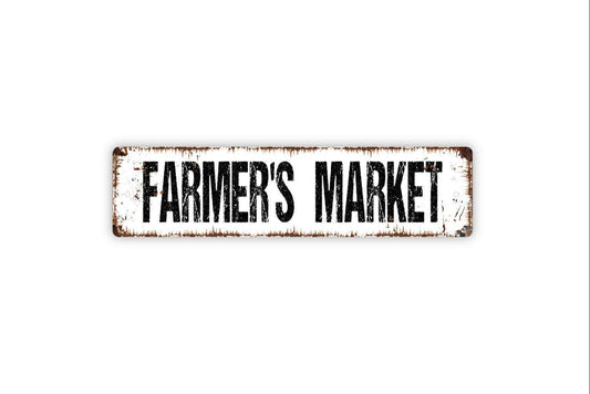 Farmer’s Market Sign | Rustic Kitchen, Dining, or Porch Wall Sign | Vintage Style Farmhouse Market Décor Metal Sign or Vinyl Sticker Gift