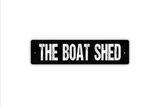 The Boat Shed Sign | Rustic Nautical Wall Sign for Lake House, Beach Home, or Marina | Rustic Metal Sign or Vinyl Sticker Coastal Décor