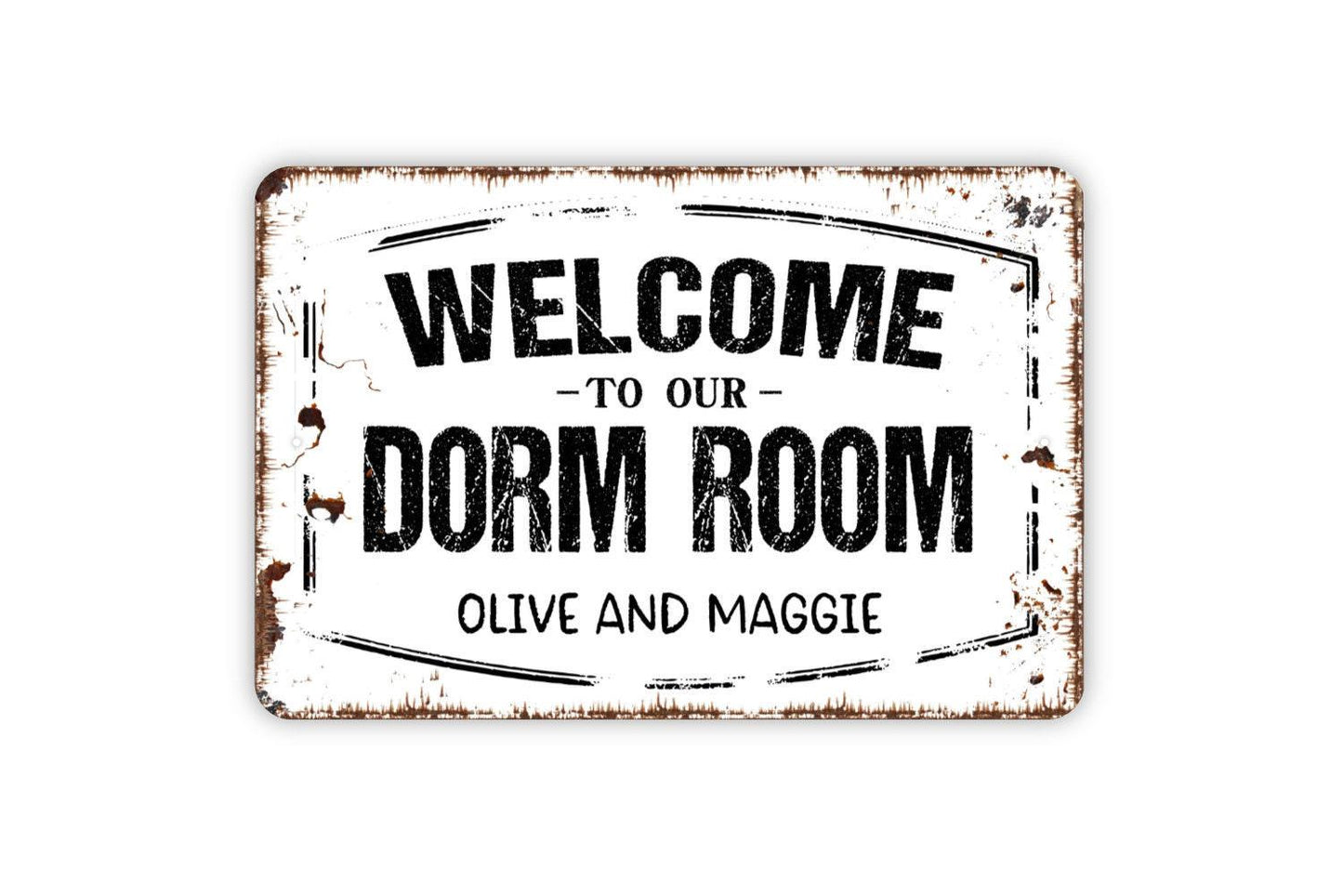Personalized Welcome To Our Dorm Room Sign | Custom College Student Wall Sign | Rustic Farmhouse Roommate Décor Metal Sign or Vinyl Sticker