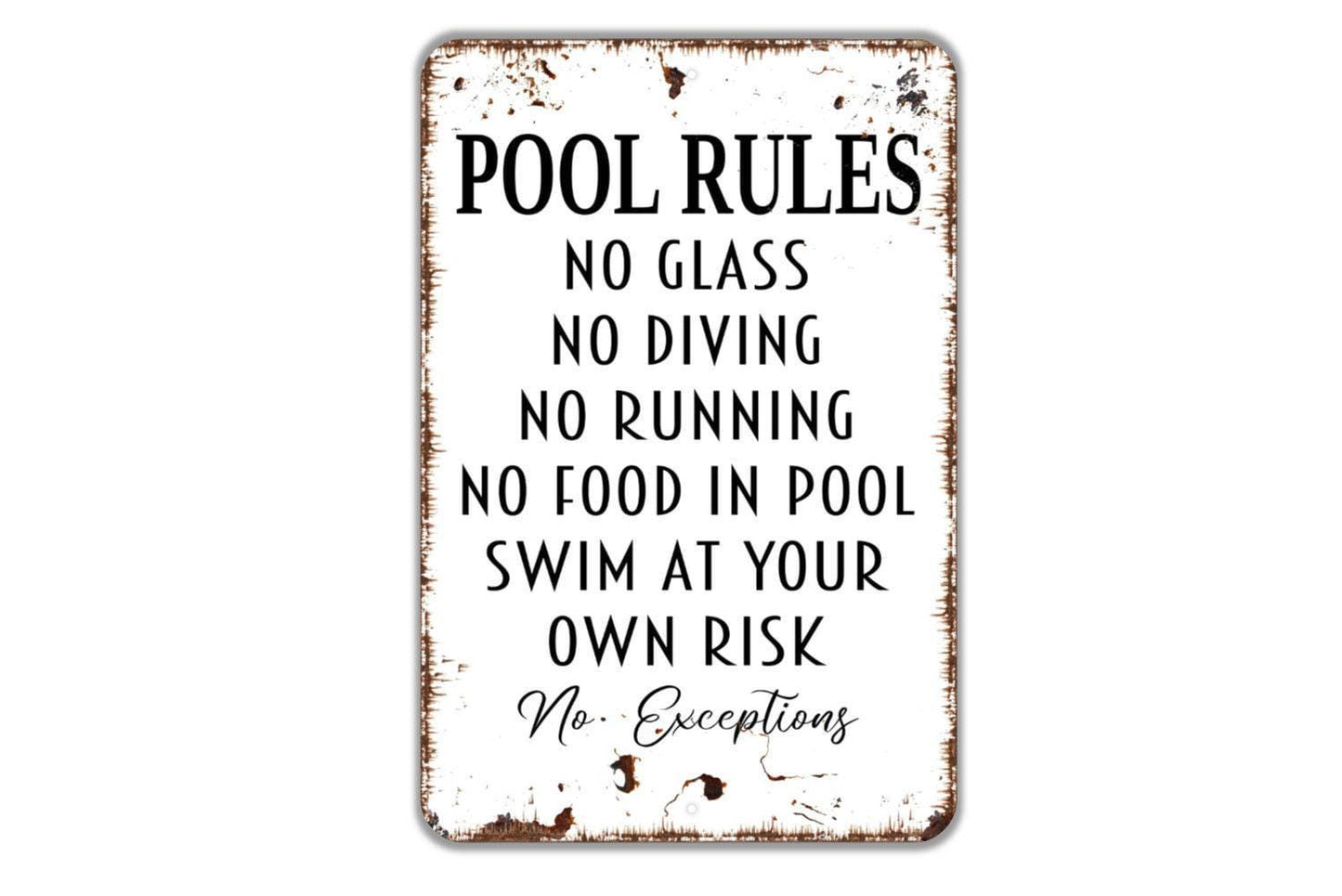 Personalized Custom Pool Rules Sign | Funny Swimming Pool Safety Decor | Metal Sign or Vinyl Sticker for Backyard Patio Deck