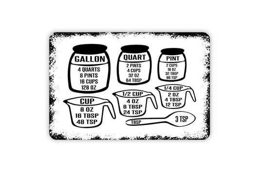 Kitchen Conversion Chart Or Measurement Cheat Sheet Metal Sign, Farmhouse Wall Decor Modern Wall Metal Sign