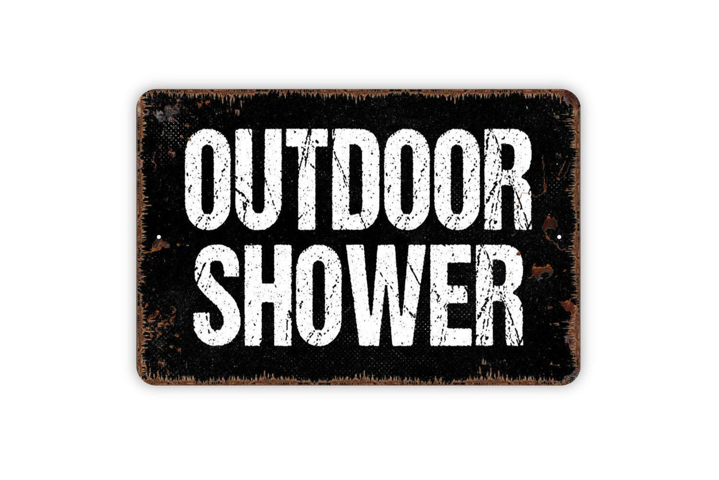 Outdoor Shower Sign | Beach House, Poolside, or Lake House Wall Décor | Rustic Coastal Style Metal Sign or Vinyl Sticker for Bathrooms