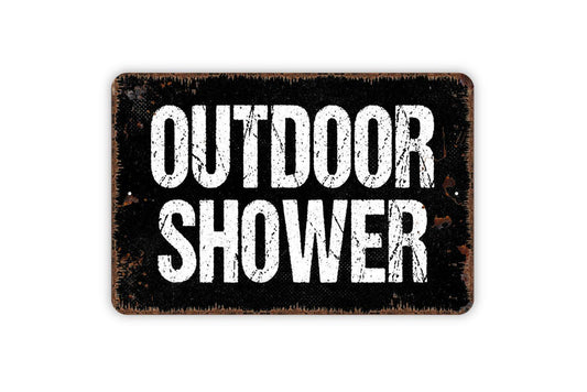 Outdoor Shower Sign | Beach House, Poolside, or Lake House Wall Décor | Rustic Coastal Style Metal Sign or Vinyl Sticker for Bathrooms