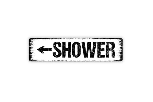 Shower With Arrow Sign | Bathroom, Spa, or Pool Directional Wall Sign | Shower Arrow Metal Sign or Vinyl Sticker Home & Guest Bath Décor