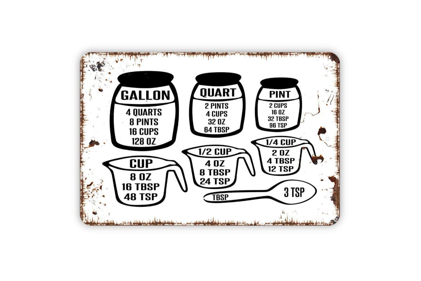 Kitchen Conversion Chart Or Measurement Cheat Sheet Metal Sign, Farmhouse Wall Decor Modern Wall Metal Sign