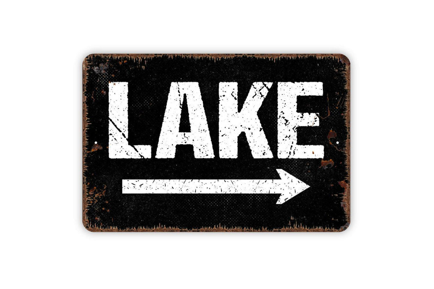 Lake Sign with Right or Left Arrow - Metal Wall Art - Indoor or Outdoor