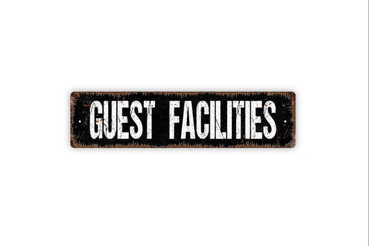 Guest Facilities Sign | Hospitality Wall Decor | Metal Sign or Vinyl Sticker for Hotels, Resorts, Rentals, or Bed and Breakfasts