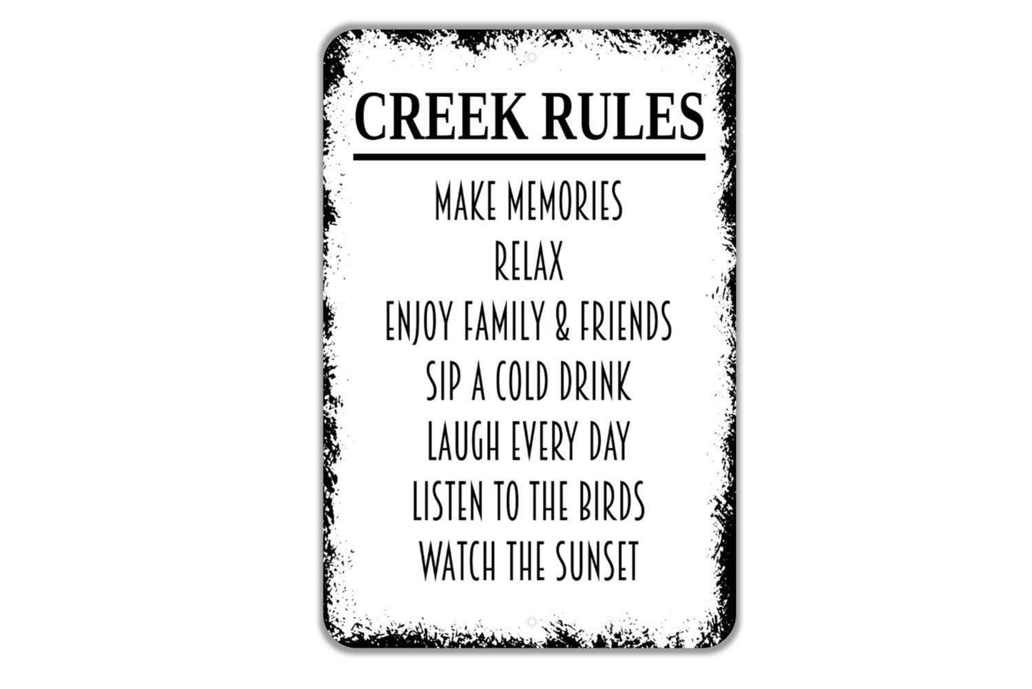 Creek Rules Sign - Make Memories With Family and Friends Metal Wall Art - Indoor or Outdoor