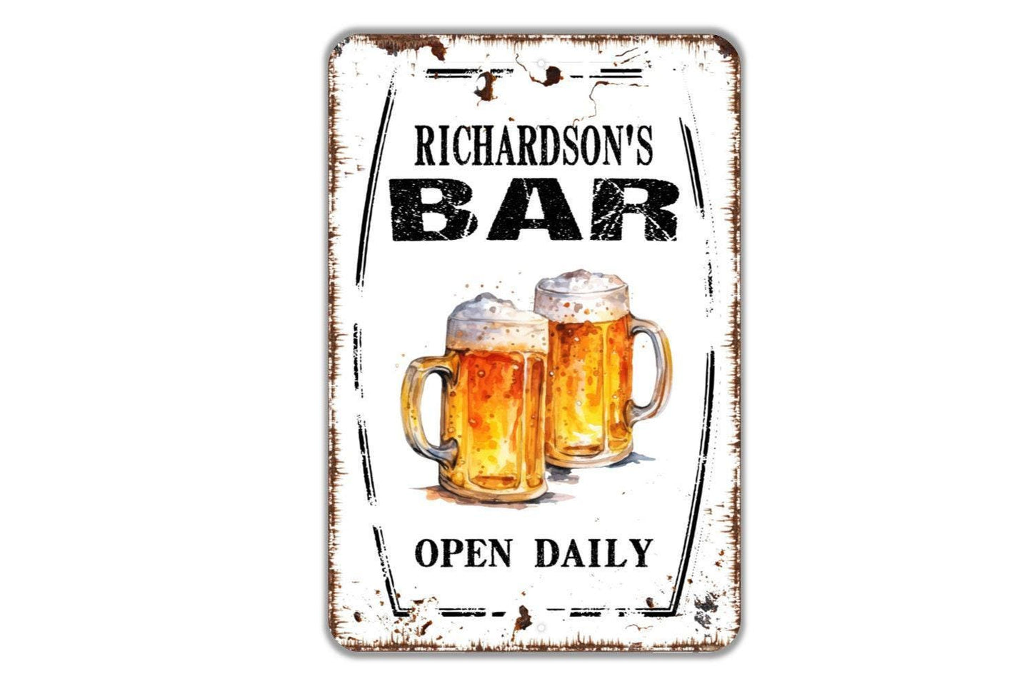 Personalized Bar Open Daily Sign | Custom Rustic Farmhouse Wall Sign for Home Bar, Man Cave, or Game Room | Metal Sign or Vinyl Sticker