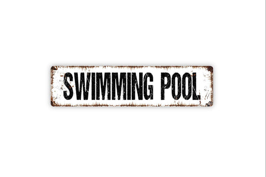 Swimming Pool Sign - Pool House Towels Bath Backyard Patio Paradise Swim Dive Bar Rustic Street Metal Sign or Door Name Plate Plaque
