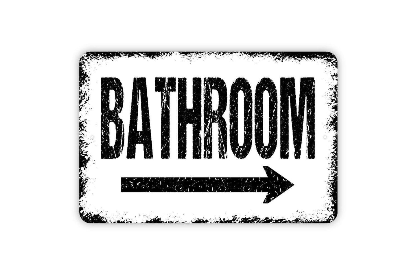 Bathroom Sign with Arrow – Restroom Washroom Toilet Door Wall Decor – Rustic Farmhouse Guest Bathroom Sign – Metal Sign or Sticker