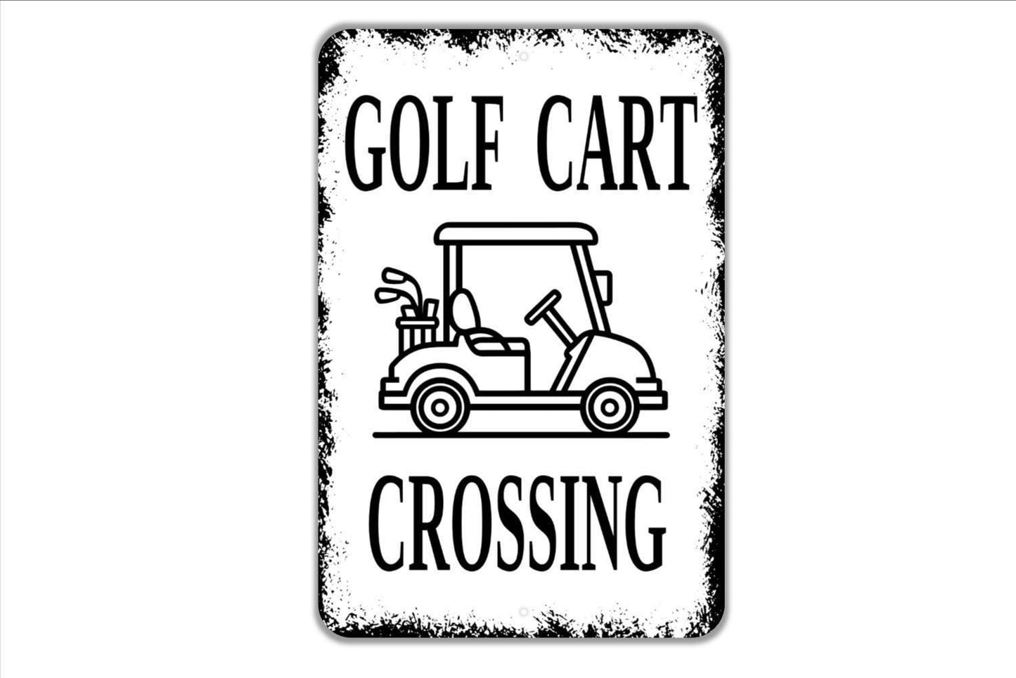 Golf Cart Crossing Sign – Funny Golf Course Yard Street Wall Decor – Retirement Community Neighborhood Safety Metal Sign or Sticker