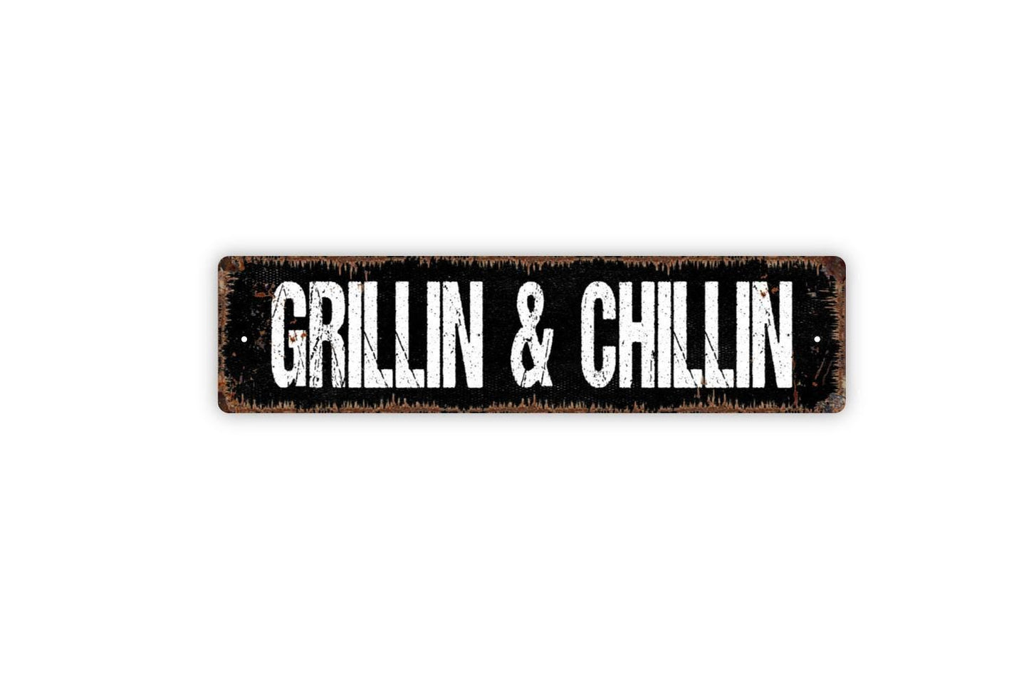 Grillin And Chillin Sign | Funny BBQ Outdoor Cooking Decor | Metal Sign or Vinyl Sticker for Patio Backyard Deck Grill Area