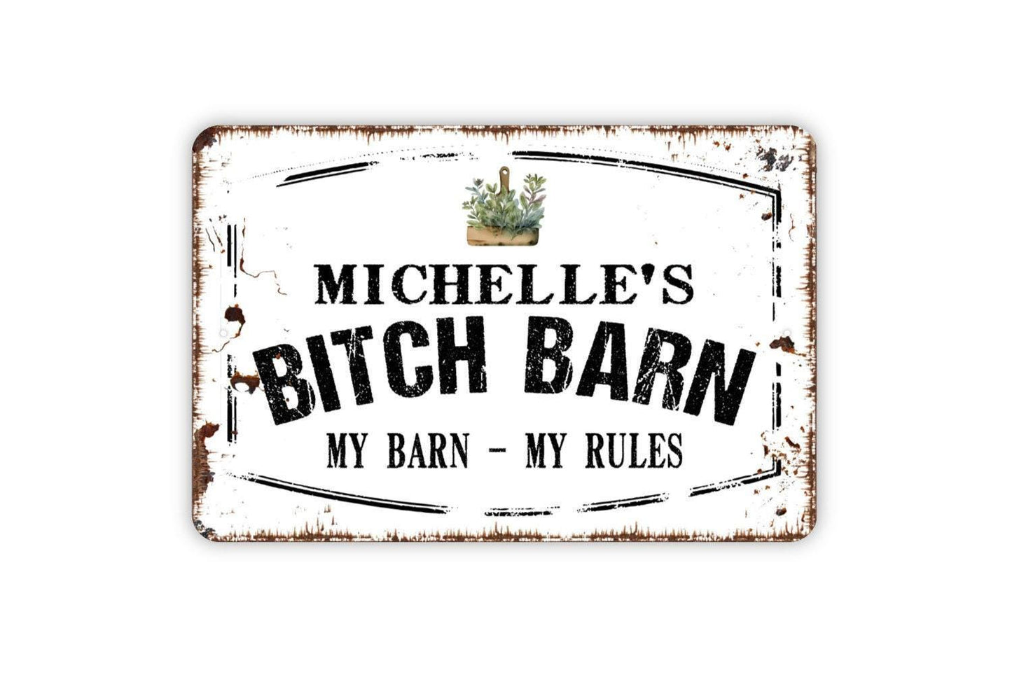 Personalized Bitch Barn Sign - Custom She Shed Workshop Metal Wall Art Indoor Or Outdoor