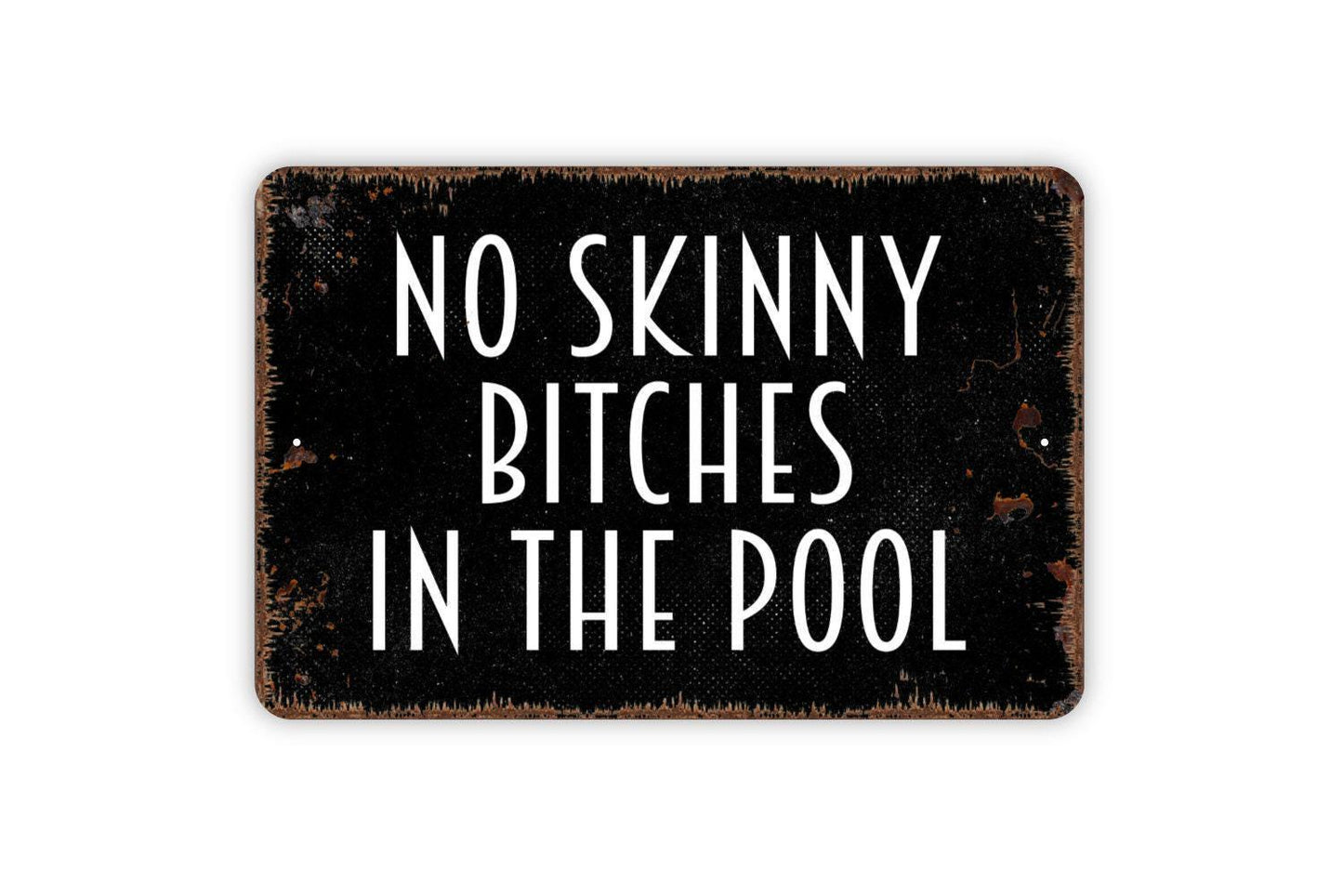 No Skinny Bitches In The Pool Sign - Swimming Pool Indoor or Outdoor Metal Wall Art