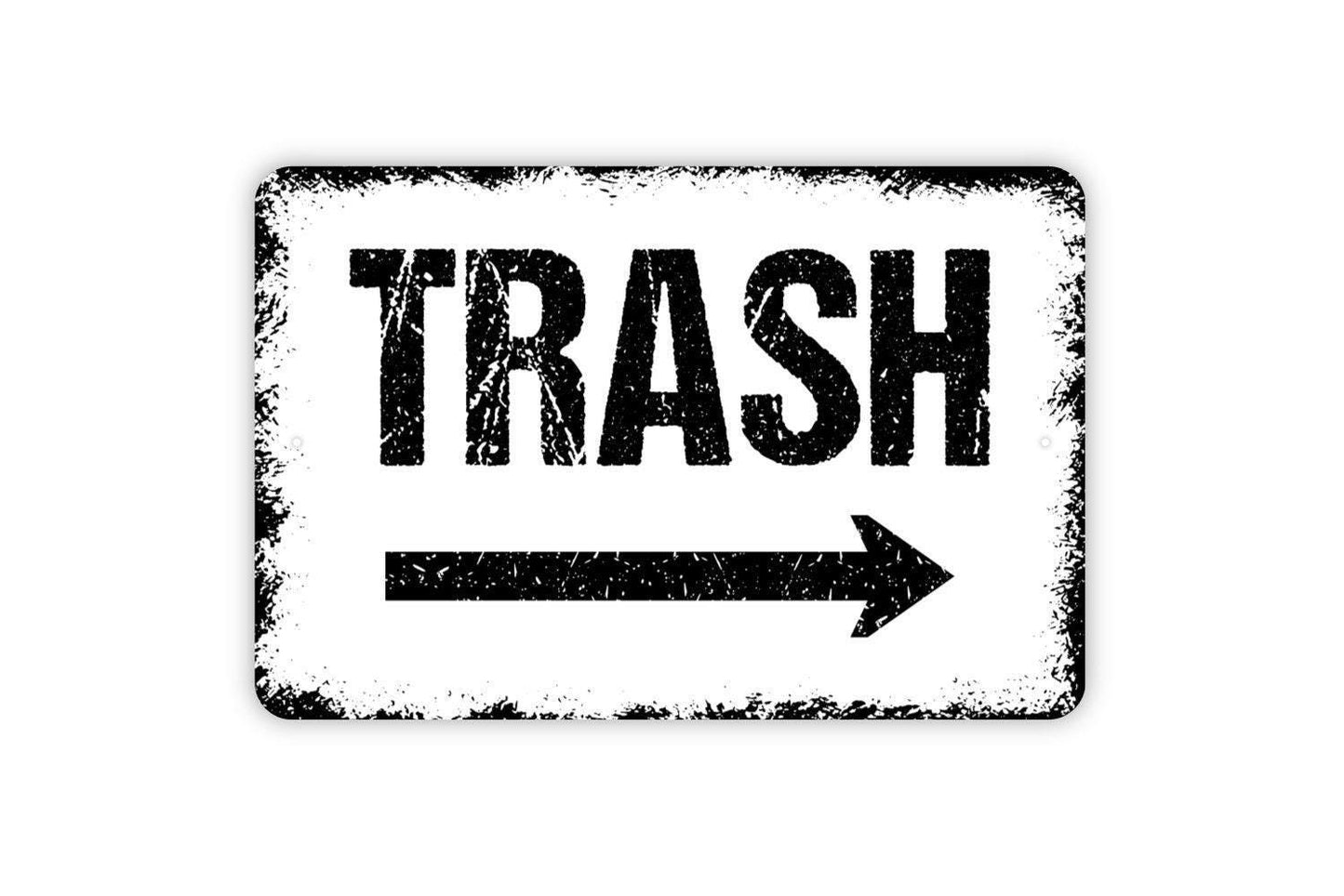 Trash With Arrow Sign | Garbage Waste Disposal Direction Sign | Metal Sign or Vinyl Sticker for Kitchen Office Business Outdoor Use