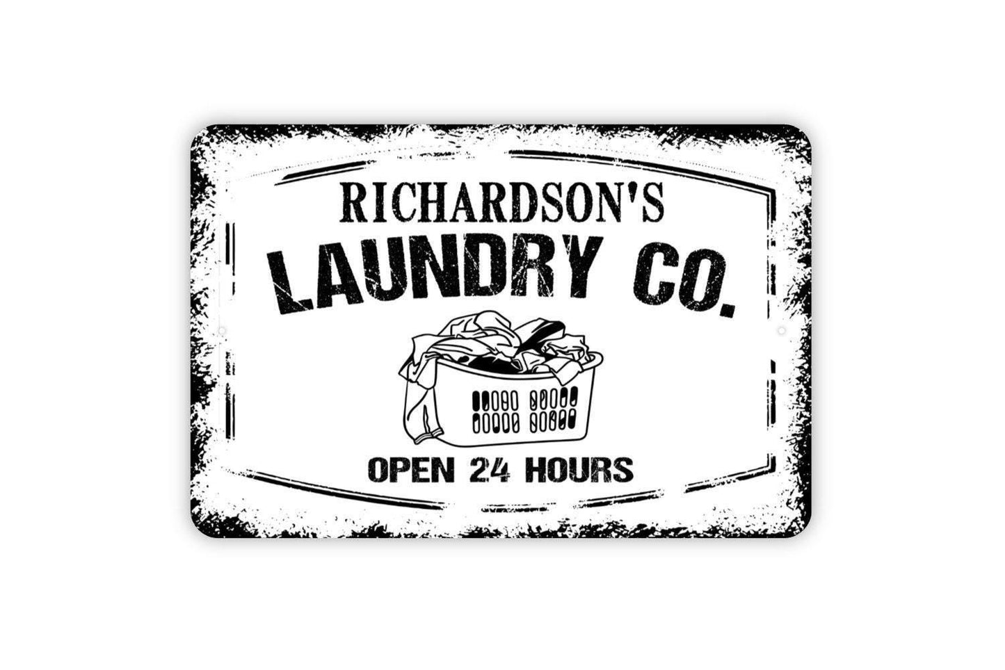 Personalized Laundry Company Sign Open 24 Hours | Custom Rustic Farmhouse Laundry Room Wall Sign | Metal Sign or Vinyl Sticker Home Décor