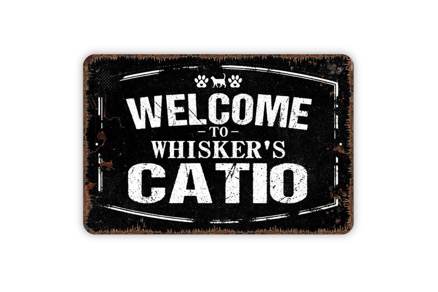 Personalized Welcome To Catio Sign - Custom Cat Kitten Pet Metal Wall Art Indoor Or Outdoor