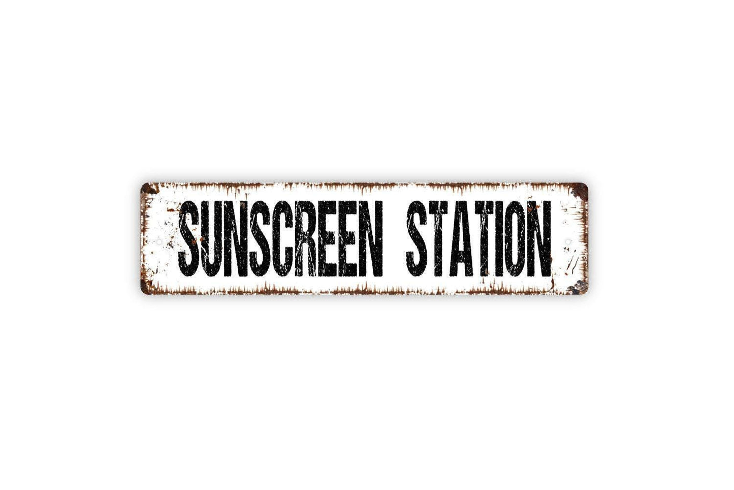 Sunscreen Station Sign - Pool Bathroom Guest Bath Showers Beach Vinyl Sticker Or  Street Metal Sign or Door Name Plate Plaque