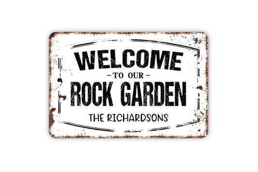 Personalized Welcome To Our Rock Garden Sign - Custom Metal Wall Art Indoor Or Outdoor