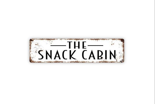 The Snack Cabin Sign Metal or Vinyl Sticker | Rustic Cabin Decor | Funny Kitchen Sign | Lake House Wall Art | Camping Food Gift Sticker