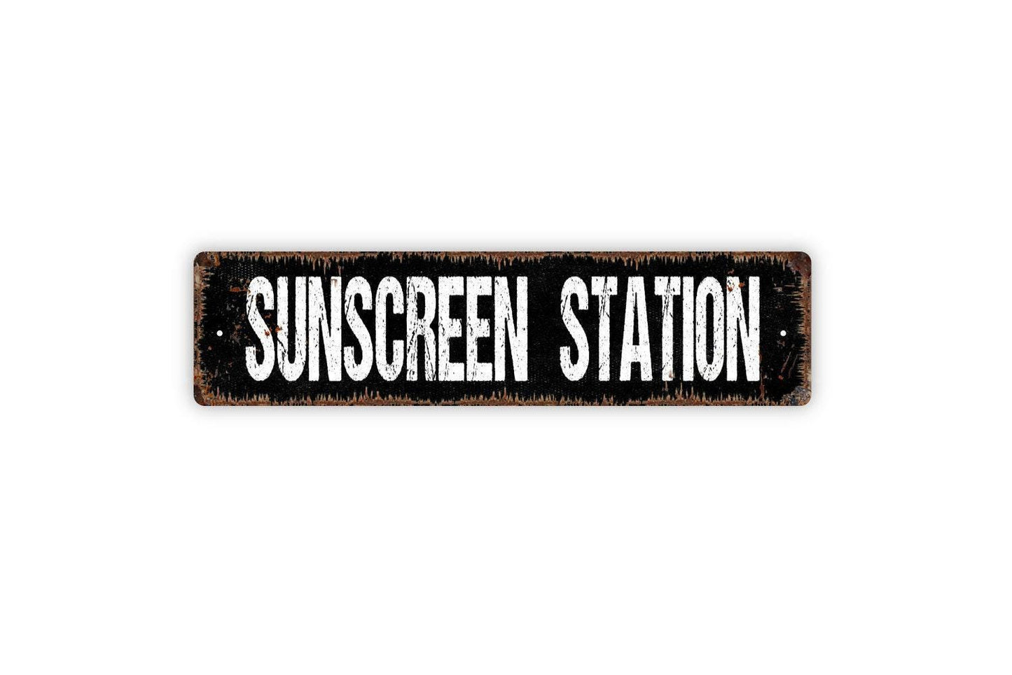 Sunscreen Station Sign - Pool Bathroom Guest Bath Showers Beach Vinyl Sticker Or  Street Metal Sign or Door Name Plate Plaque