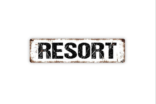 Resort Sign | Vacation Rental Hotel Poolside Decor | Metal Sign or Vinyl Sticker for Beach House Spa Cabin Lodge