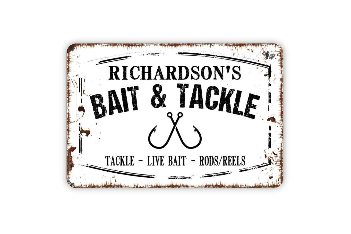 Personalized Bait And Tackle Sign - Custom Fishing Fisherman Boat Rod Reel Metal Wall Art Indoor Or Outdoor