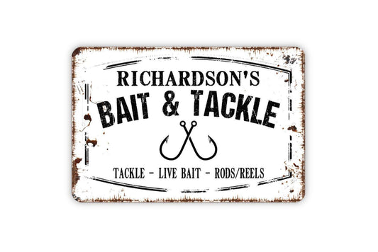 Personalized Bait And Tackle Sign - Custom Fishing Fisherman Boat Rod Reel Metal Wall Art Indoor Or Outdoor